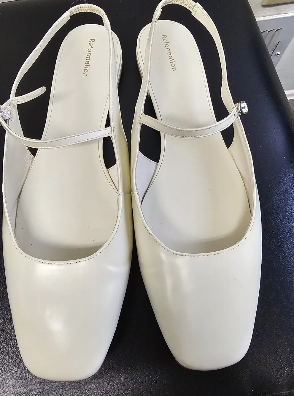 Reformation Claire Slingback Mules Sandals White Leather Size 11